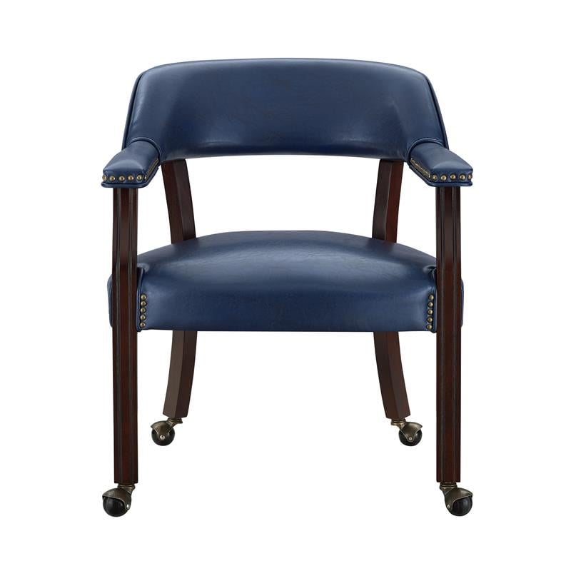 Kingfisher Lane Navy Blue Faux Leather Arm Chair with Casters