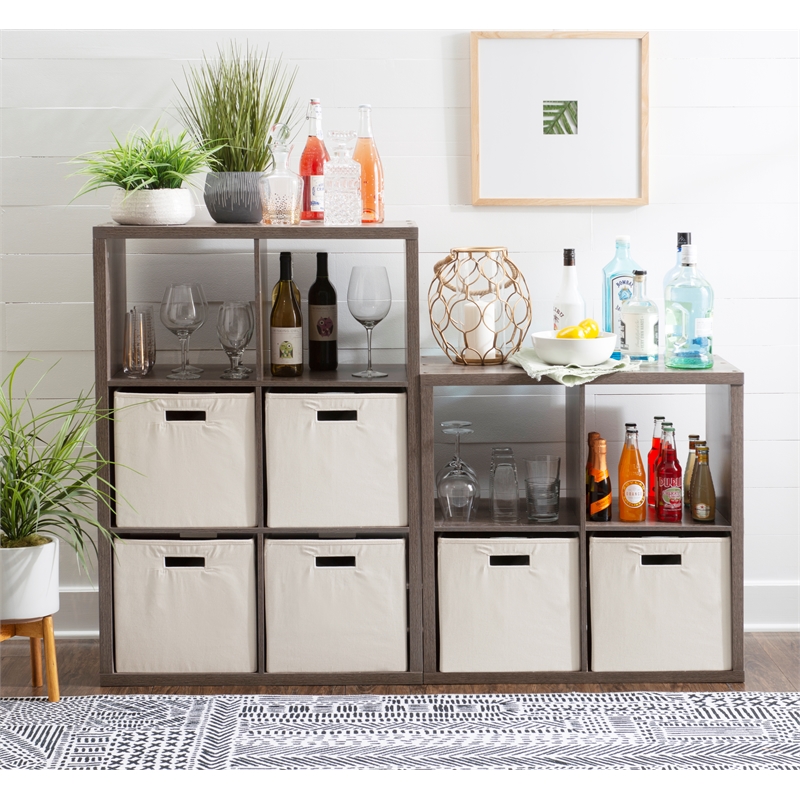 Kingfisher Lane Modern Four Cubby Wood Storage Cabinet in Gray