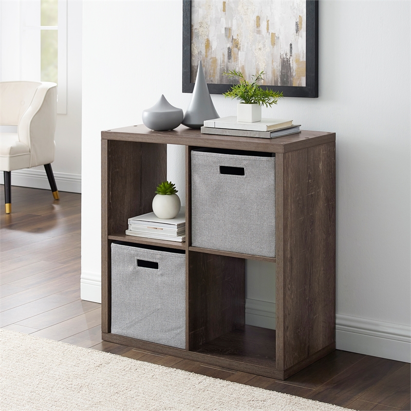 Kingfisher Lane Modern Four Cubby Wood Storage Cabinet in Gray