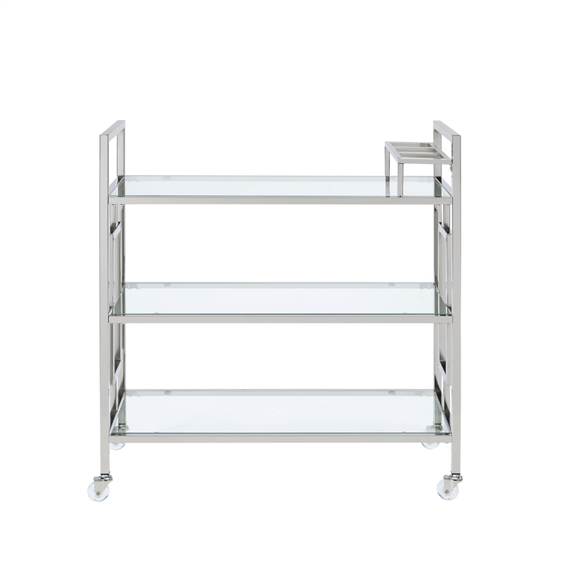 Kingfisher Lane Contemporary Rectangular Shape Serving Bar Cart in Chrome