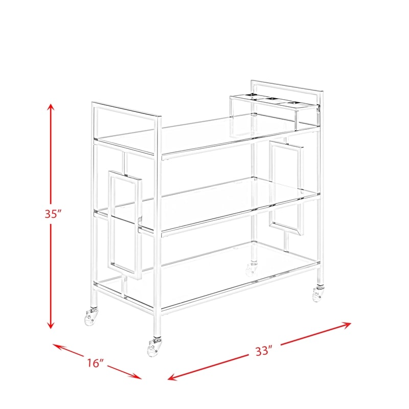 Kingfisher Lane Contemporary Rectangular Shape Serving Bar Cart in Chrome