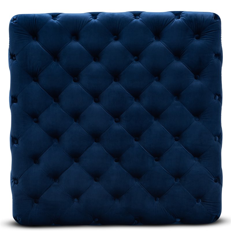 Kingfisher Lane Royal Blue Velvet Gold Finished Square Cocktail Ottoman