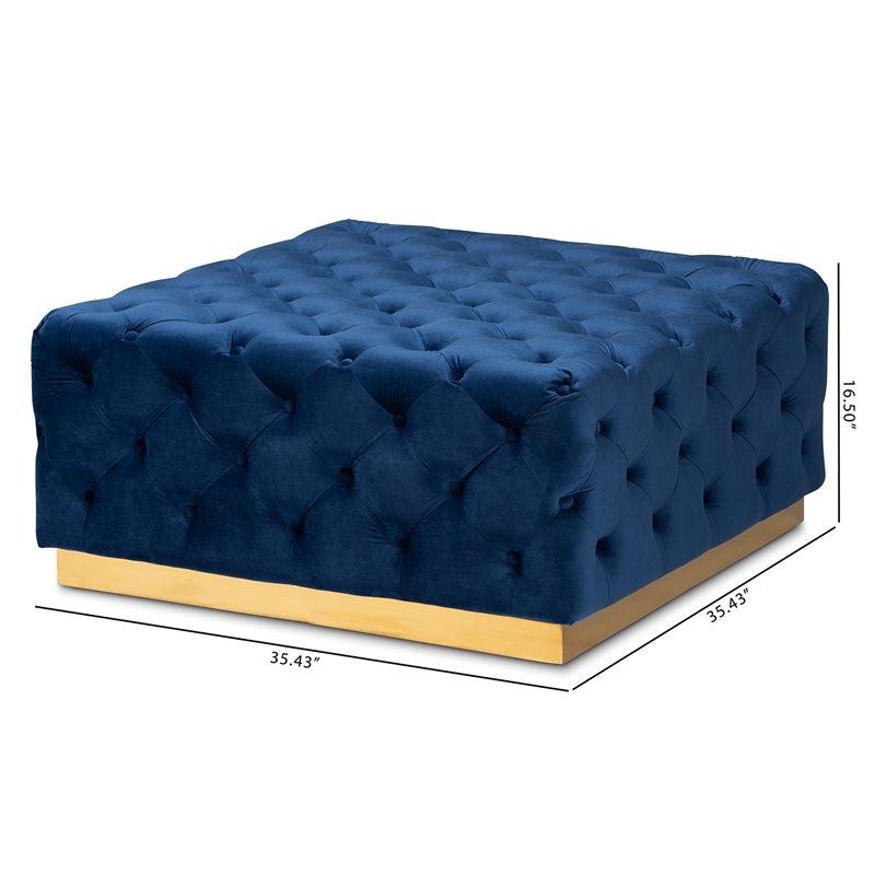 Kingfisher Lane Royal Blue Velvet Gold Finished Square Cocktail Ottoman