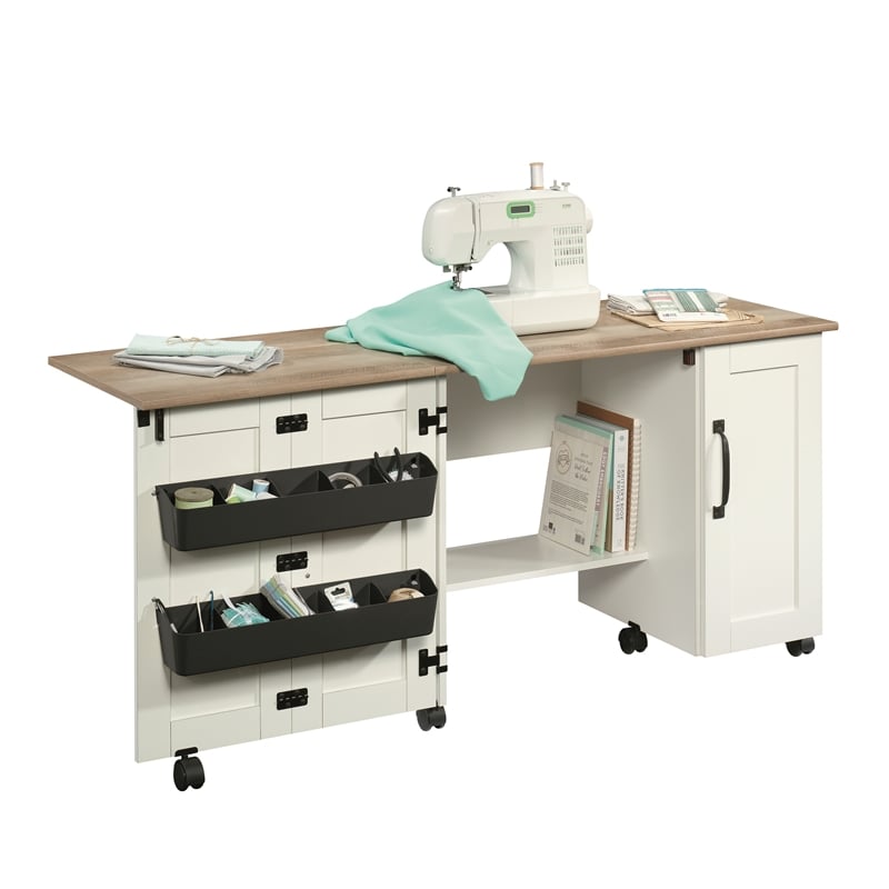 Kingfisher Lane Engineered Wood Sewing Craft Cart in Soft White
