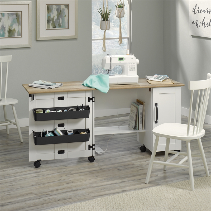 Kingfisher Lane Engineered Wood Sewing Craft Cart in Soft White
