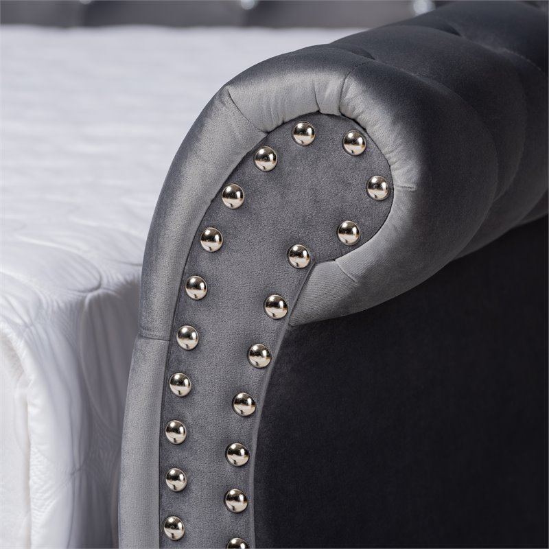 Kingfisher Lane Gray Velvet Crystal Tufted Full Wood Daybed with Trundle