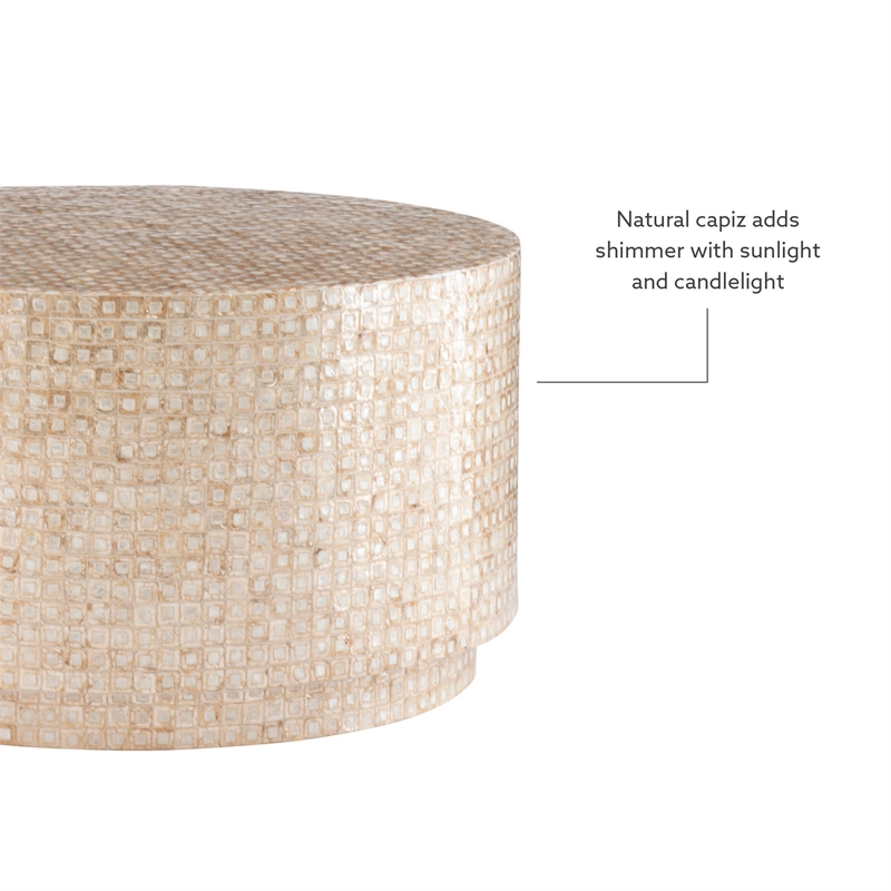 Kingfisher Lane Modern Wood Capiz Mosaic Coffee Table in Gold
