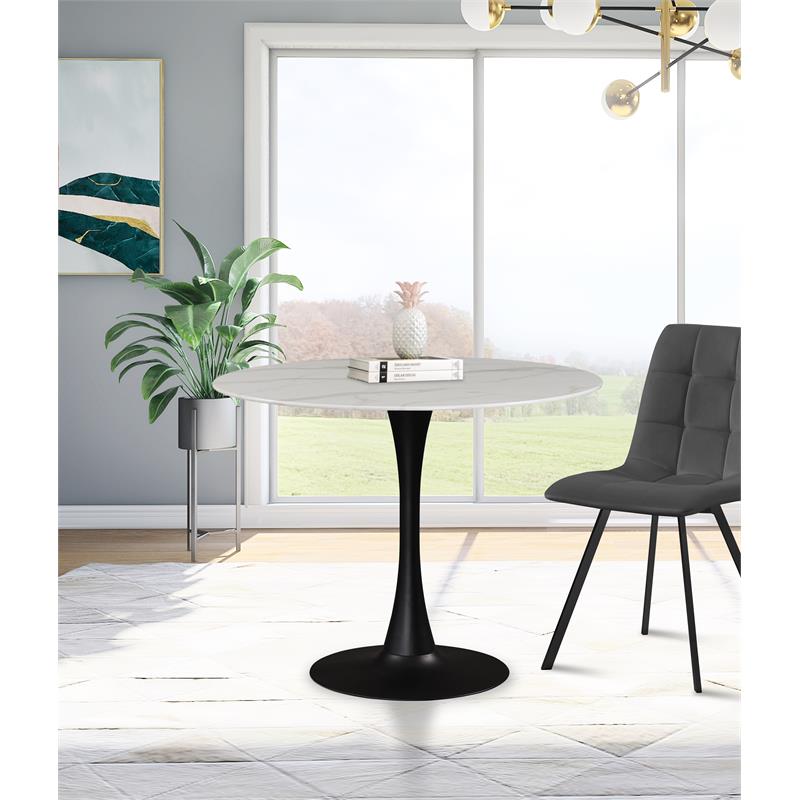 Kingfisher Lane Round Faux Marble Dining Table with Matte Black Base