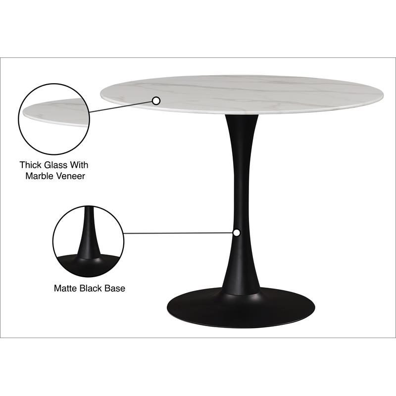 Kingfisher Lane Round Faux Marble Dining Table with Matte Black Base