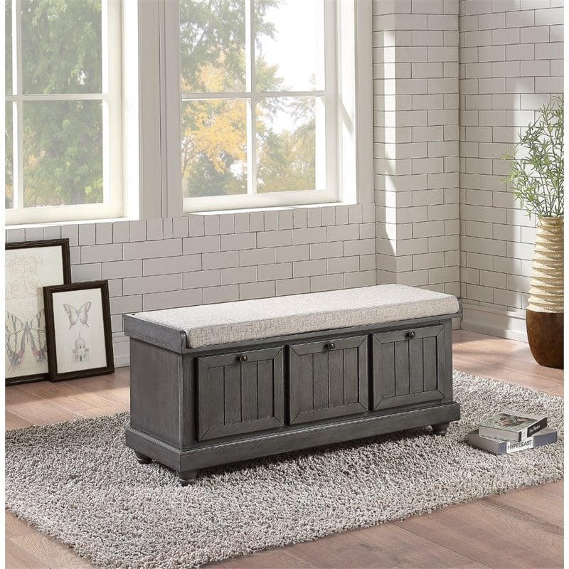 Kingfisher Lane Contemporary Wood Storage Bench in Dark Gray