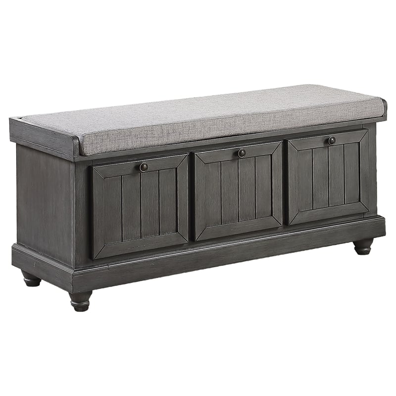 Kingfisher Lane Contemporary Wood Storage Bench in Dark Gray