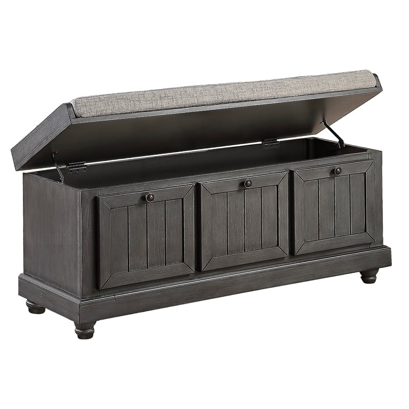 Kingfisher Lane Contemporary Wood Storage Bench in Dark Gray
