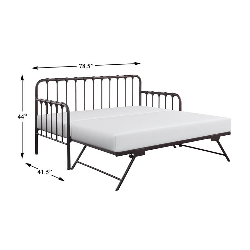 Kingfisher Lane Modern Metal Daybed with Trundle in Dark Bronze
