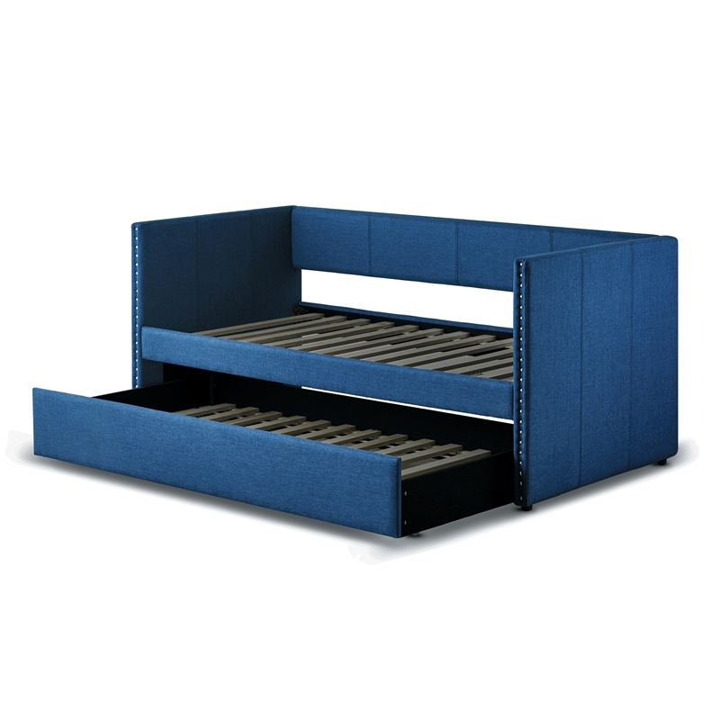 Kingfisher Lane Modern Upholstered Daybed with Trundle in Blue