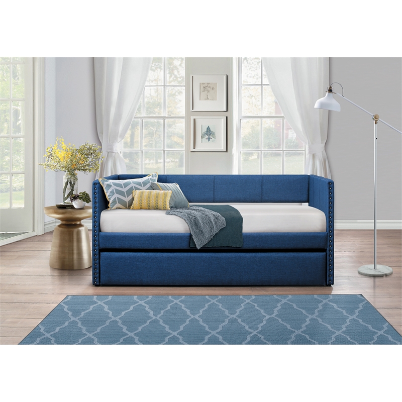 Kingfisher Lane Modern Upholstered Daybed with Trundle in Blue