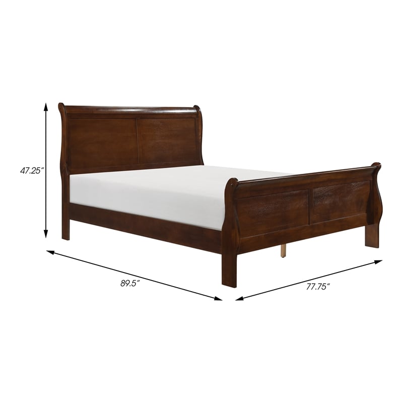Kingfisher Lane Traditional Wood Queen Sleigh Bed in Brown Cherry
