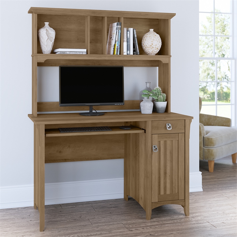 Kingfisher Lane Small Computer Desk with Hutch in Reclaimed Pine