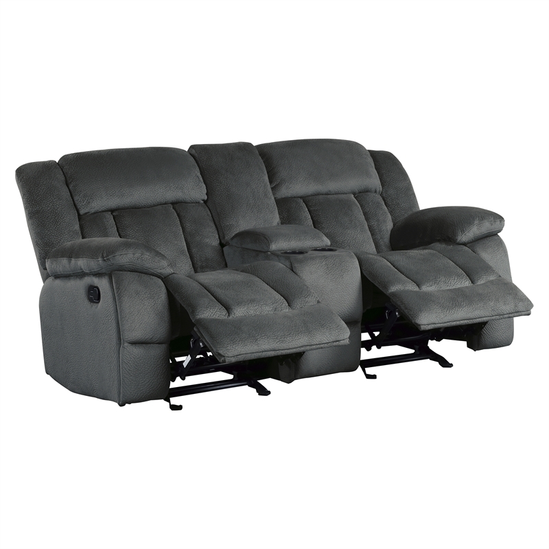 Kingfisher Lane Microfiber Double Glider Reclining Love Seat in Charcoal