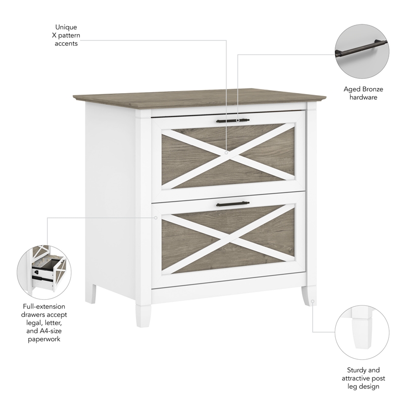 Kingfisher Lane Modern 2 Drawer File Cabinet in White & Gray