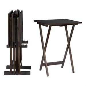 Kingfisher Lane Modern Five Piece Wood Tray Table Set in Gray