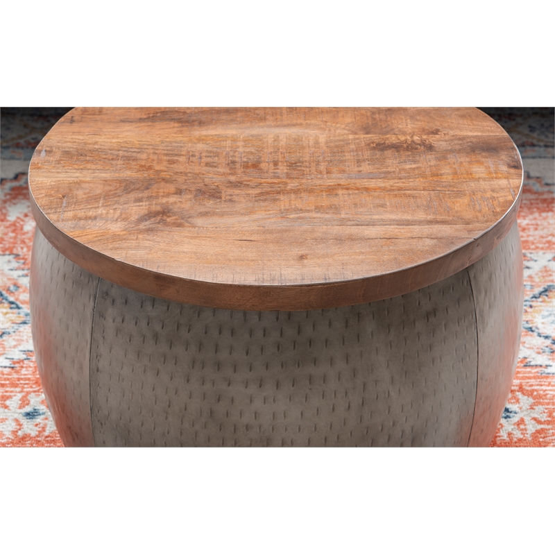 Kingfisher Lane Small Wood and Metal Table with Storage in Pewter