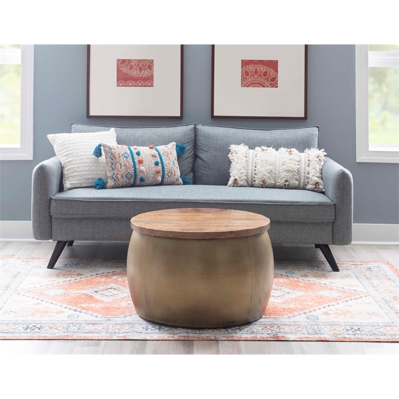 Kingfisher Lane Large Wood and Metal Table with Storage in Brass