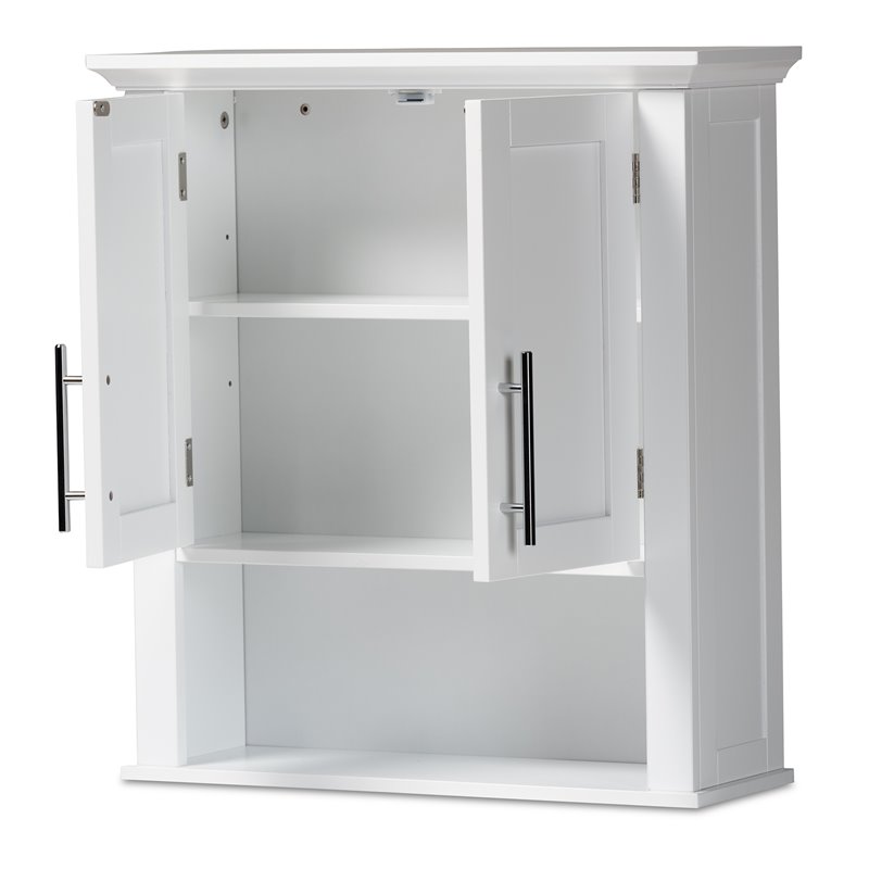 Kingfisher Lane White Finish Wood 2-Door Bathroom Wall Storage Cabinet