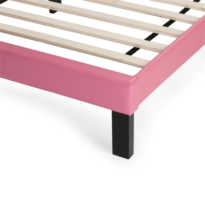 Kingfisher Lane Twin Faux Leather Bed Frame with Slats in Pink
