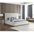 Kingfisher Lane Contemporary Velvet King Bed in Soft Cream Finish