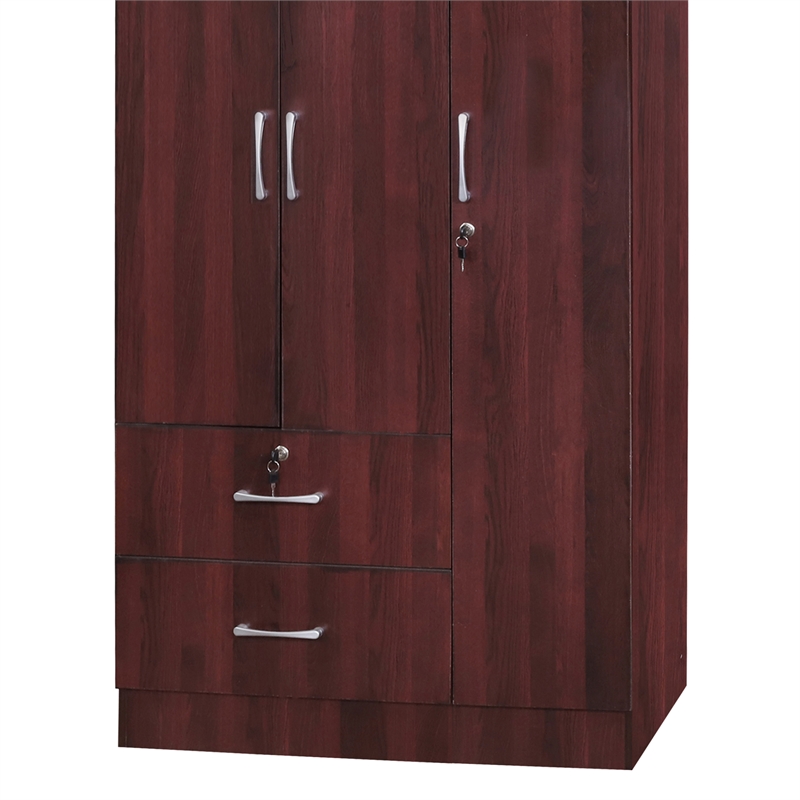 Kingfisher Lane Wardrobe Armoire Closet with Two Drawers Mahogany