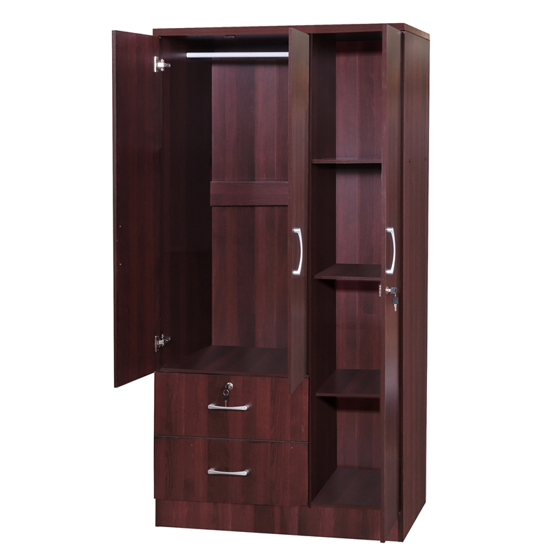 Kingfisher Lane Wardrobe Armoire Closet with Two Drawers Mahogany