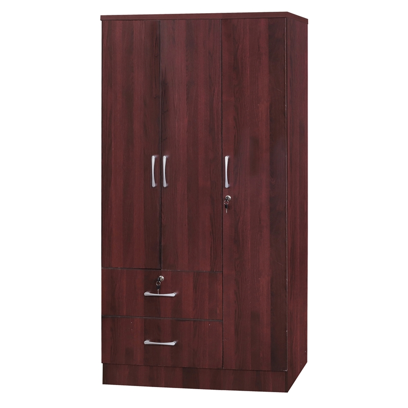 Kingfisher Lane Wardrobe Armoire Closet with Two Drawers Mahogany