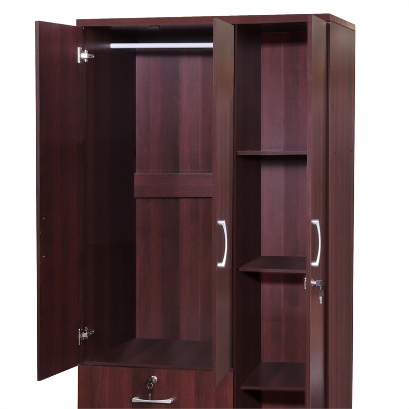 Kingfisher Lane Wardrobe Armoire Closet with Two Drawers Mahogany