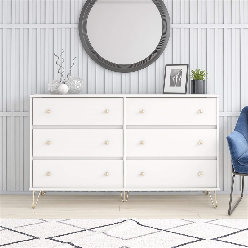 Kingfisher Lane Contemporary Engineered Wood 6 Drawer Dresser in White