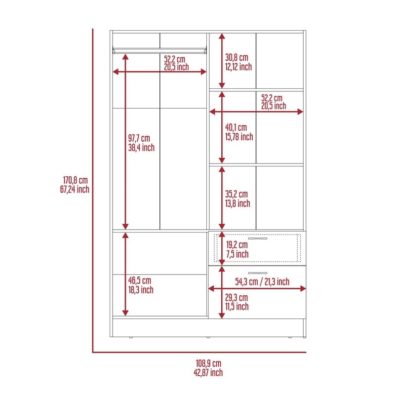 Kingfisher Lane Modern Wood Bedroom Armoire in Black Wenge/White