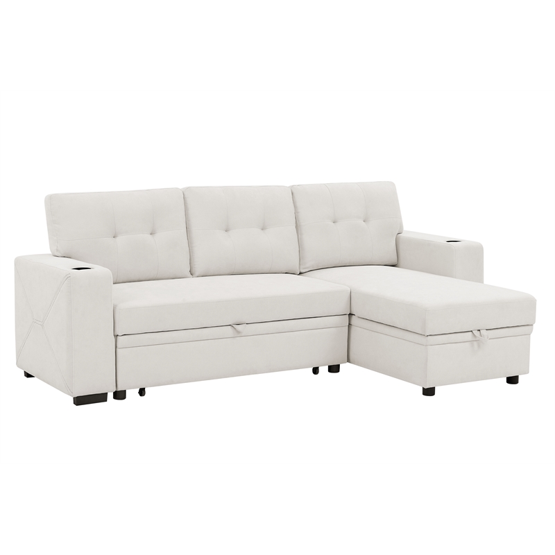 Kingfisher Lane Polyester Blend Fabric Convertible Sectional in Ivory