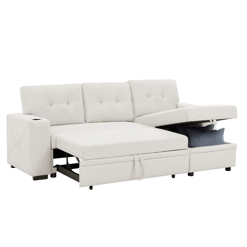 Kingfisher Lane Polyester Blend Fabric Convertible Sectional in Ivory