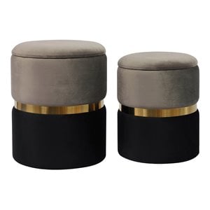 Kingfisher Lane 17.3&quotH Velvet Storage Ottomans in Gray (Set of 2)