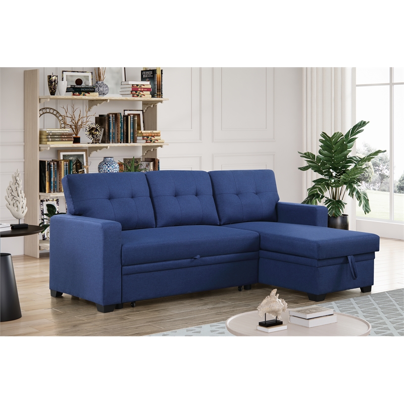 Kingfisher Lane Polyester Fabric Reversible Sleeper Sectional Sofa-Blue