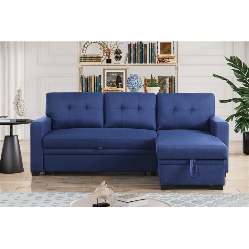 Kingfisher Lane Polyester Fabric Reversible Sleeper Sectional Sofa-Blue