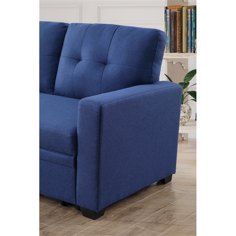 Kingfisher Lane Polyester Fabric Reversible Sleeper Sectional Sofa-Blue