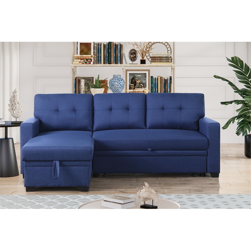Kingfisher Lane Polyester Fabric Reversible Sleeper Sectional Sofa-Blue