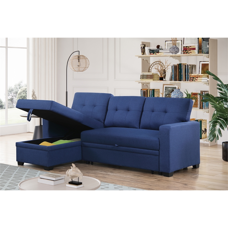 Kingfisher Lane Polyester Fabric Reversible Sleeper Sectional Sofa-Blue