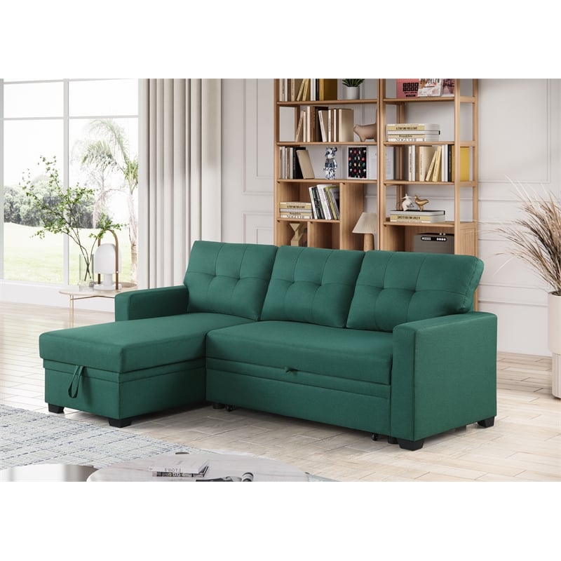 Kingfisher Lane Polyester Fabric Reversible Sleeper Sectional Sofa-Green