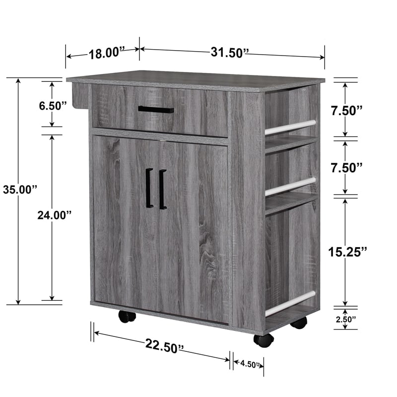 Kingfisher Lane Rolling Kitchen Cart with Storage Cabinet - Gray