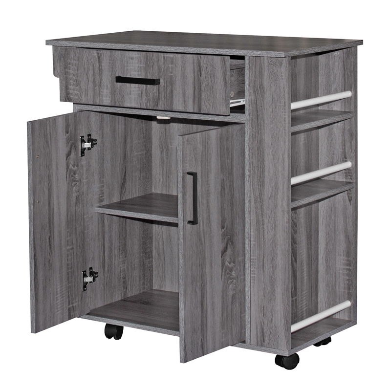 Kingfisher Lane Rolling Kitchen Cart with Storage Cabinet - Gray
