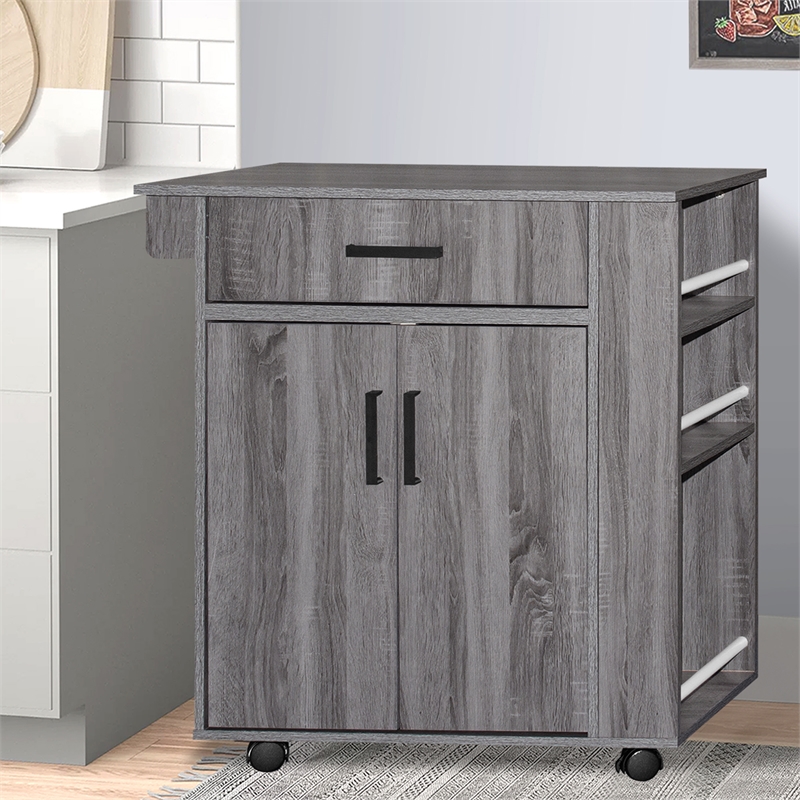 Kingfisher Lane Rolling Kitchen Cart with Storage Cabinet - Gray