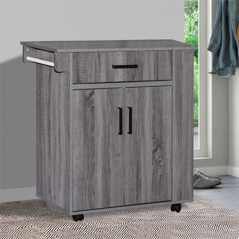 Kingfisher Lane Rolling Kitchen Cart with Storage Cabinet - Gray