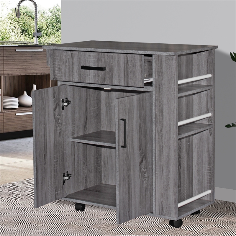 Kingfisher Lane Rolling Kitchen Cart with Storage Cabinet - Gray