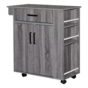 Kingfisher Lane Rolling Kitchen Cart with Storage Cabinet - Gray